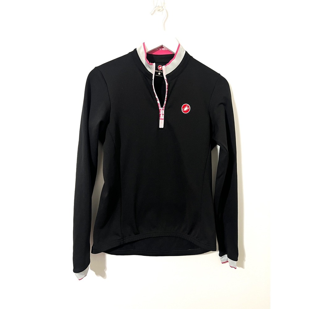 CASTELLI Black Cycling Jersey Excellent Long Sleeve Quarter Zip Pink White L